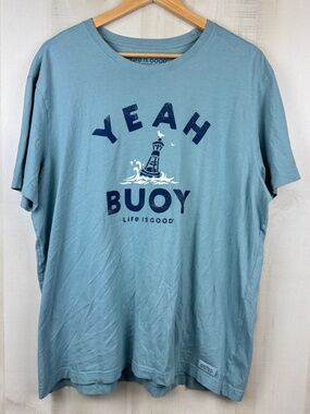 Life Is Good Crusher Tee Men’s Short Sleeve T-Shirt Yeah Buoy Blue Green Sz XL